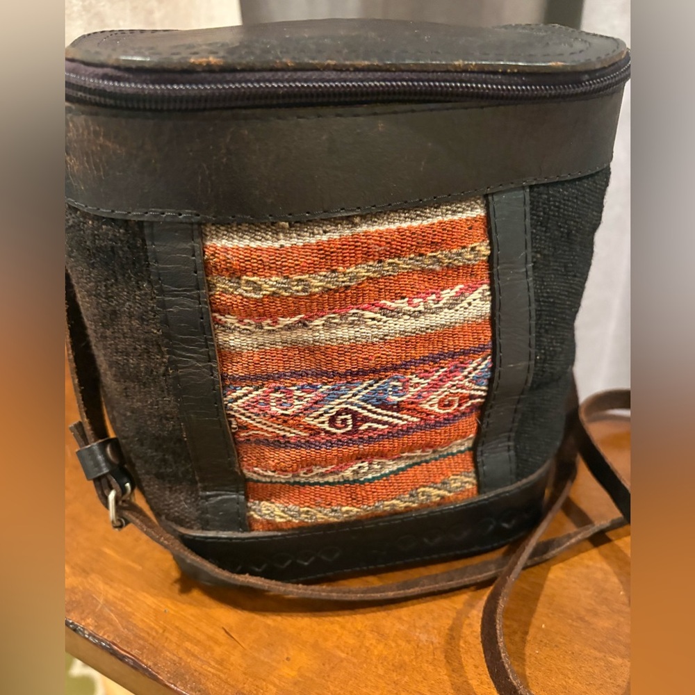 Leather & Woven Crossbody Bag from Peru